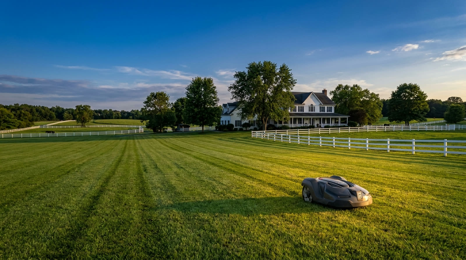 Robotic lawn mower on a manicured estate lawn in Colts Neck, NJ